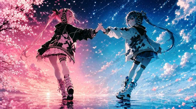 Twin Idols Under Sakura Stars