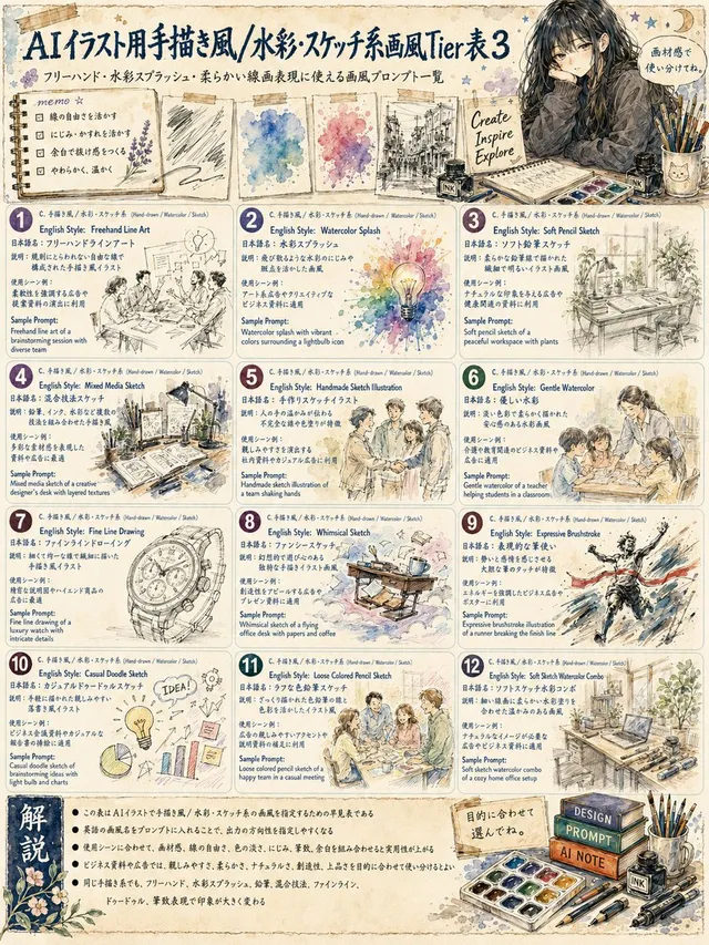 Japanese Watercolor Sketch Style Tier Poster
