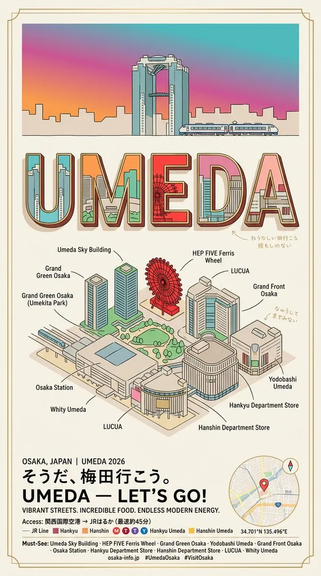 Retro Umeda Osaka Travel Poster