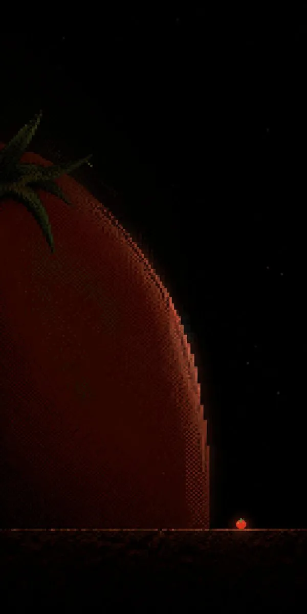 Tiny Tomato in Dark Pixel Void