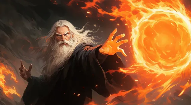 Faceless Fire Wizard Anime Scene