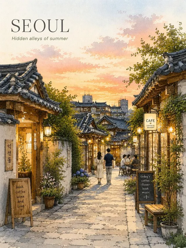 Seoul Watercolor Travel Poster