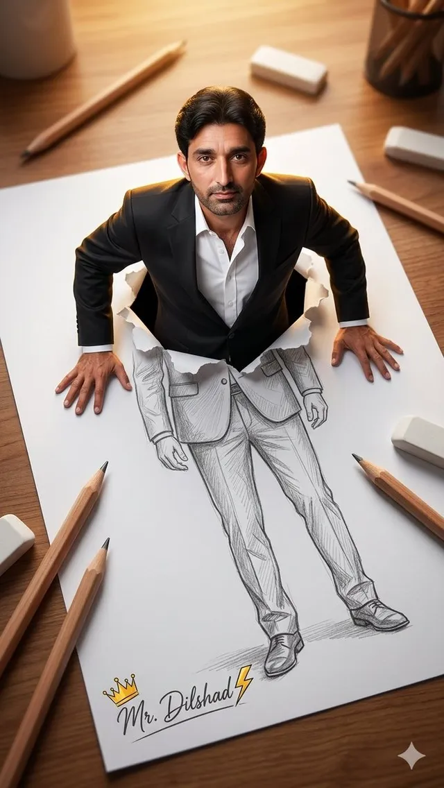3D Figure Emerging from Pencil Sketch