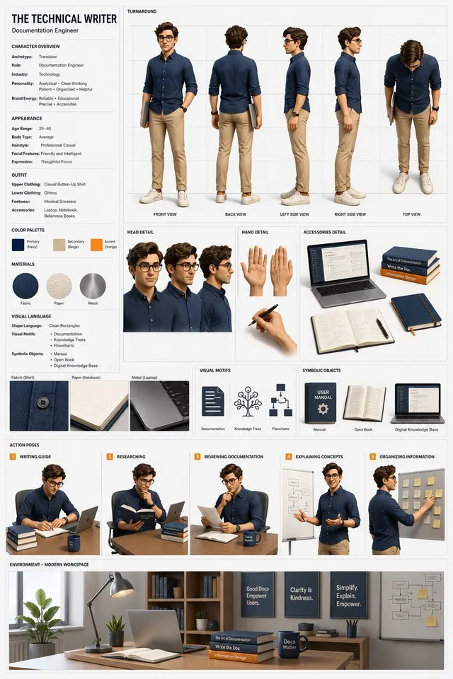 Professionelles 3D-Charakter-Konzeptblatt