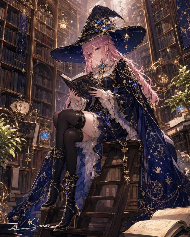 Celestial Sorceress in Magical Library