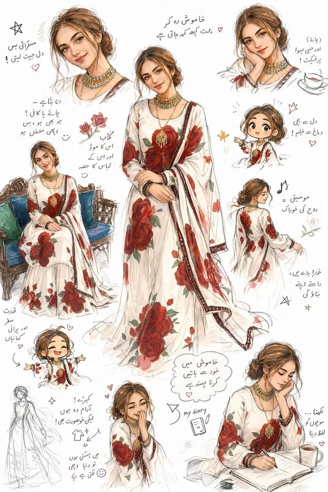 Artistic Sketchbook Character Study in Urdu