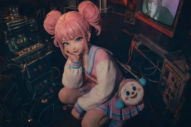 Ritratto elettronica retrò cyberpunk pastello