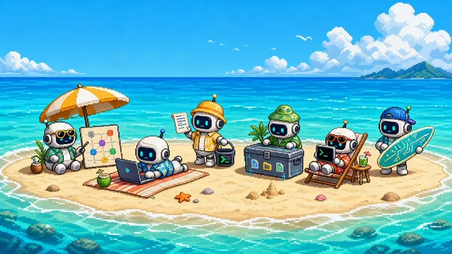 Cute Pixel Art Sandbank Robot Team