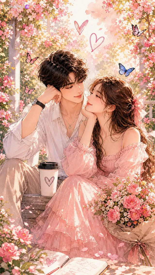Retrato de Pareja Coreana Acuarela