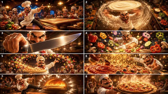 Sinematik Karate Pizza Şefi Storyboard