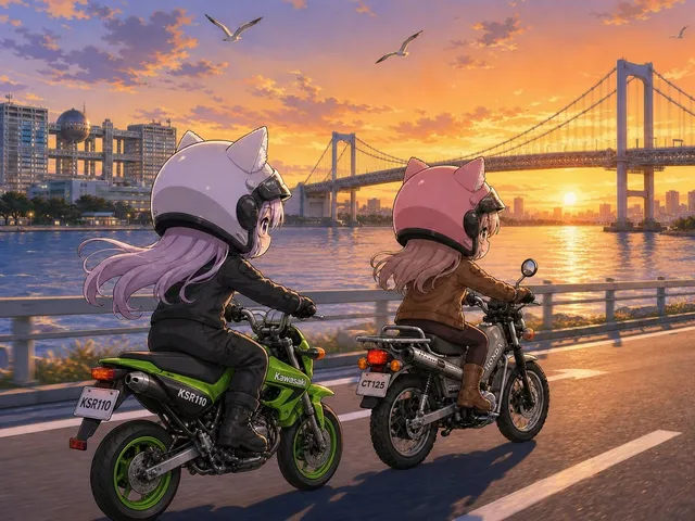 Cat-Eared Riders at Tokyo Bay Sunset