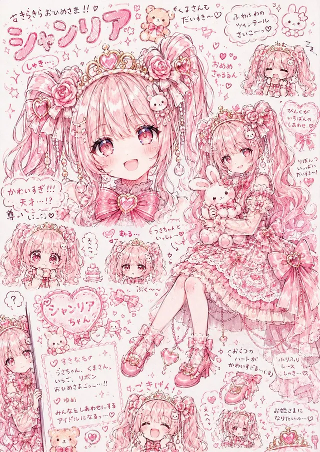 Pink Princess Idol Character Collage