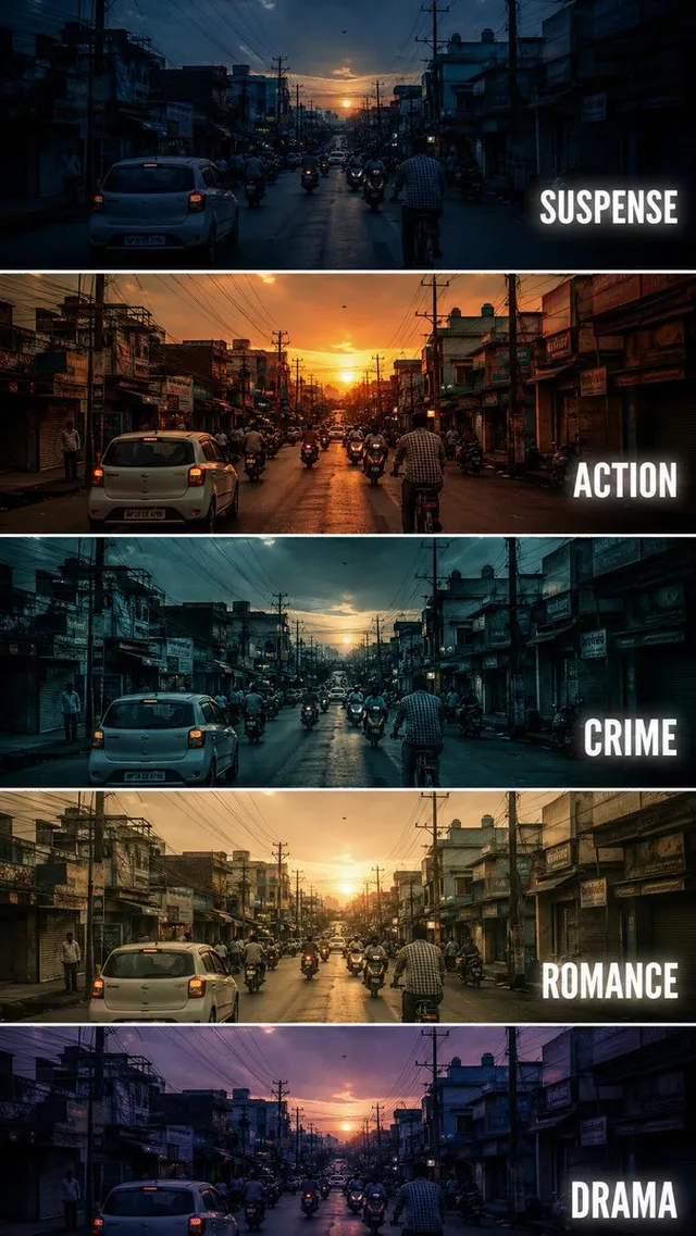 Cinematic Film Genre Color Grading Comparison