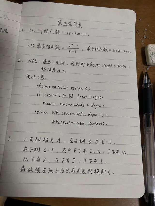 Handwritten Data Structures Homework Photo