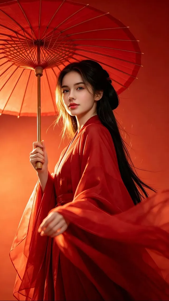 Ritratto Fantasy Rosso Hanfu Cinese