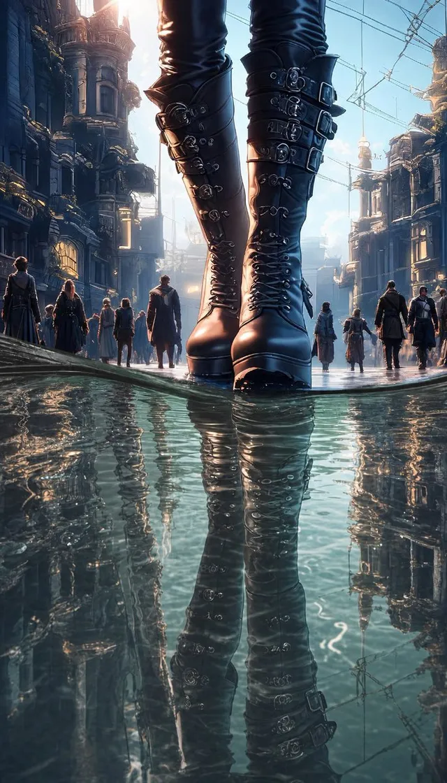 Giant Gothic Boots in Flooded City