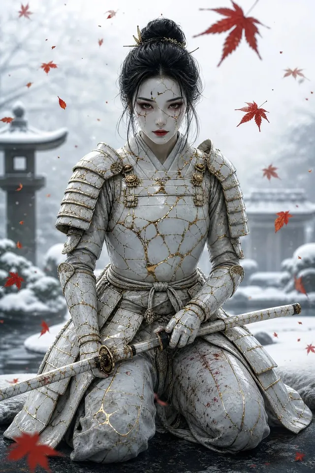 Retrato de Samurai de Neve Kintsugi