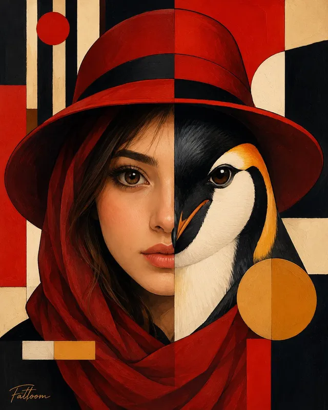 Surreal Human-Penguin Hybrid Portrait