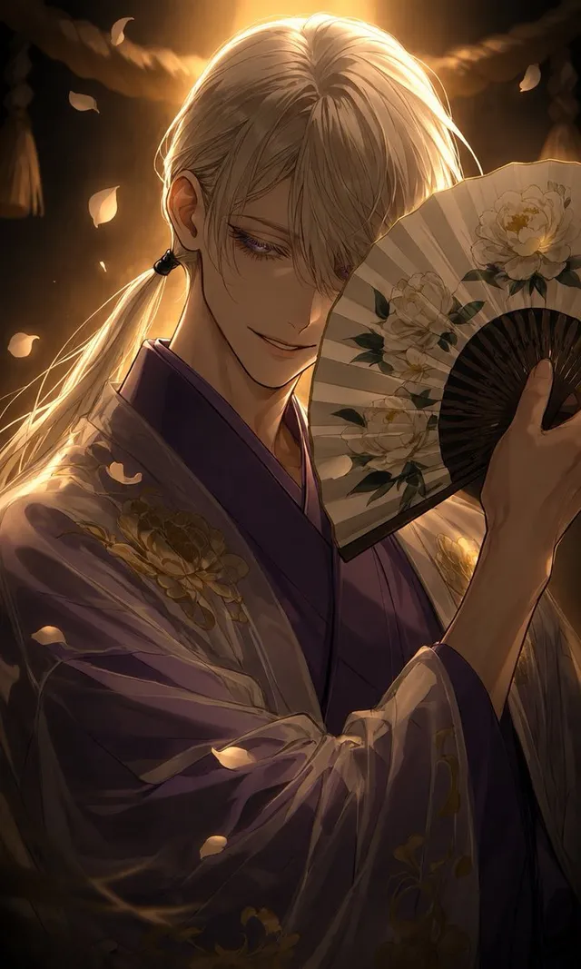Retrato de Abanico Kimono Dorado