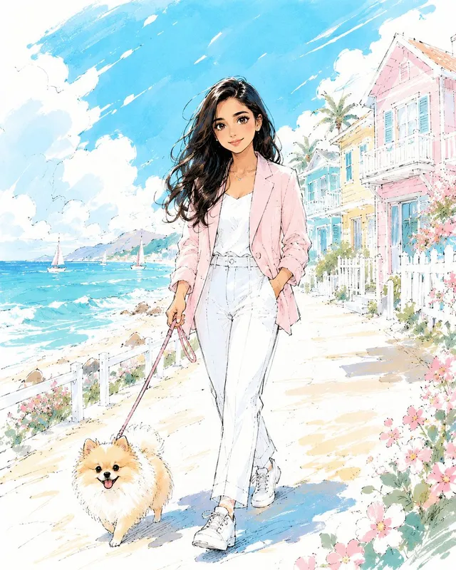 Anime Sketch Style Seaside Walk