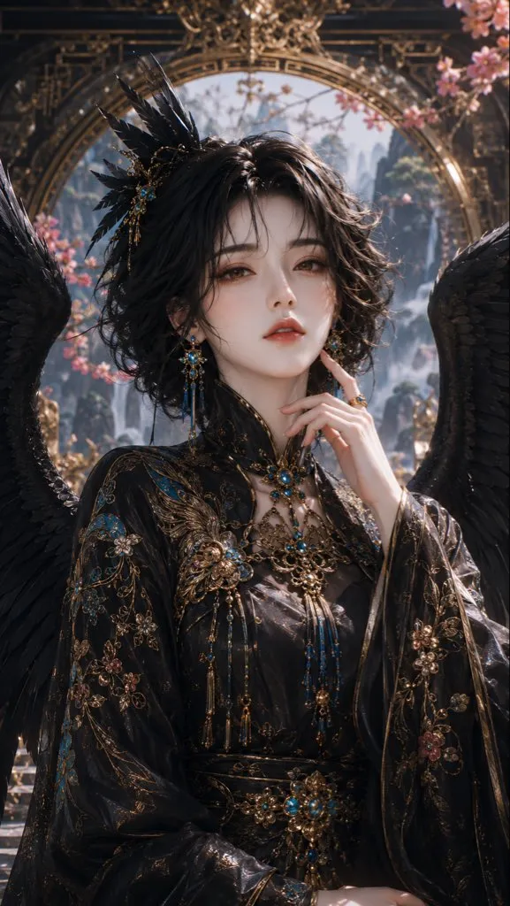 Portrait 3D CG Déesse Corbeau Fantaisie Orientale