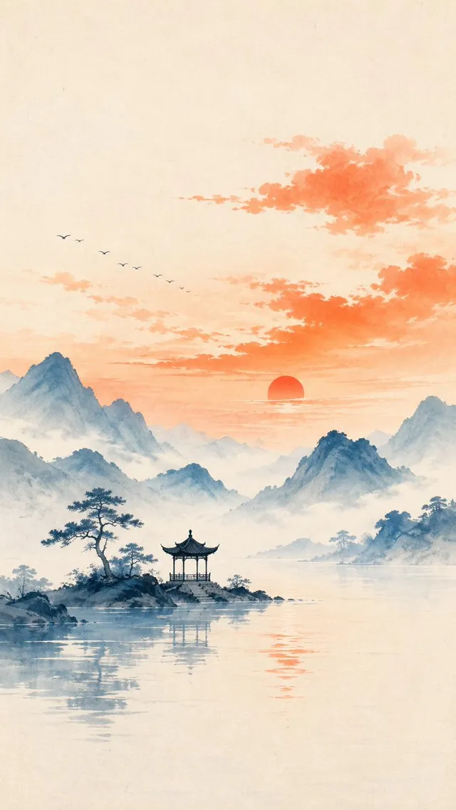 Oriental Zen Minimalist Landscape Illustration