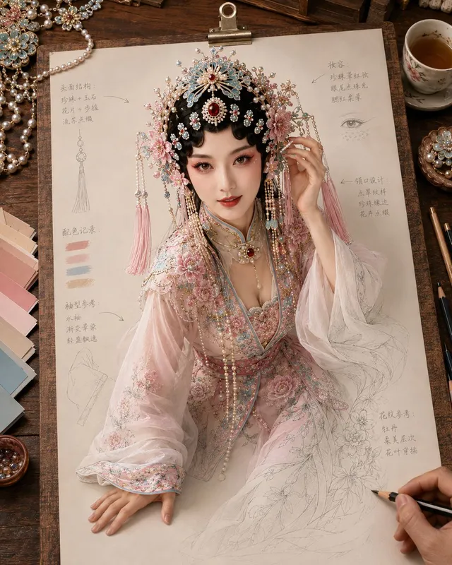 Traditionelle chinesische Oper-Setup-Skizze