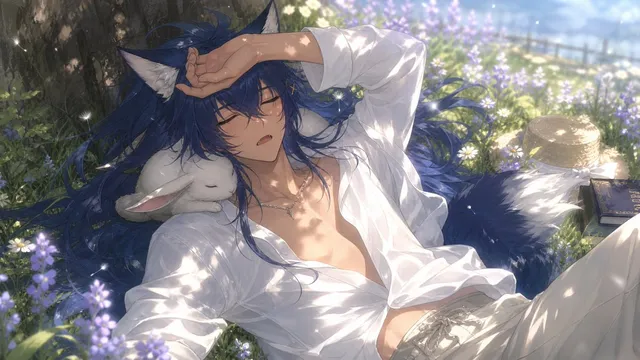 Wolf Boy Summer Meadow Nap