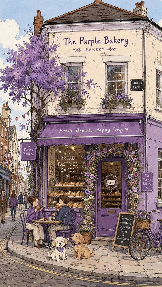 Purple Bakery Illustration Prompt