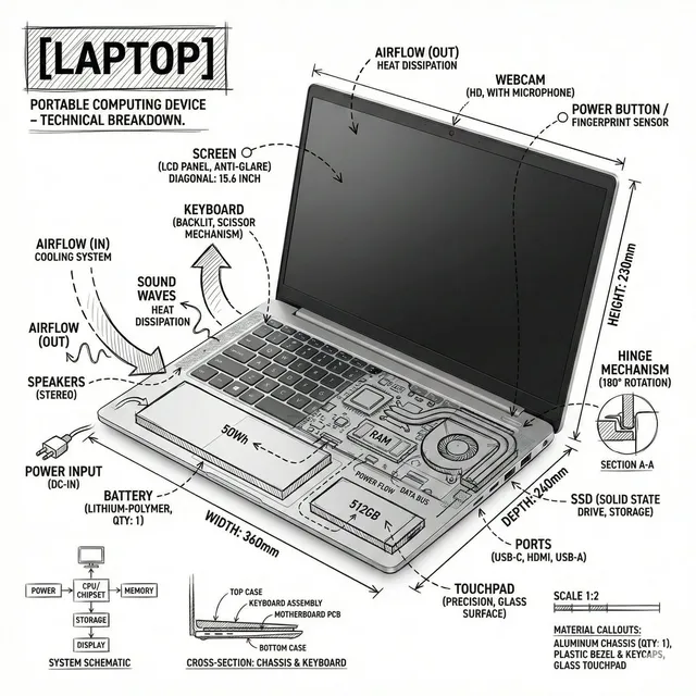 Technical Laptop Infographic Illustration