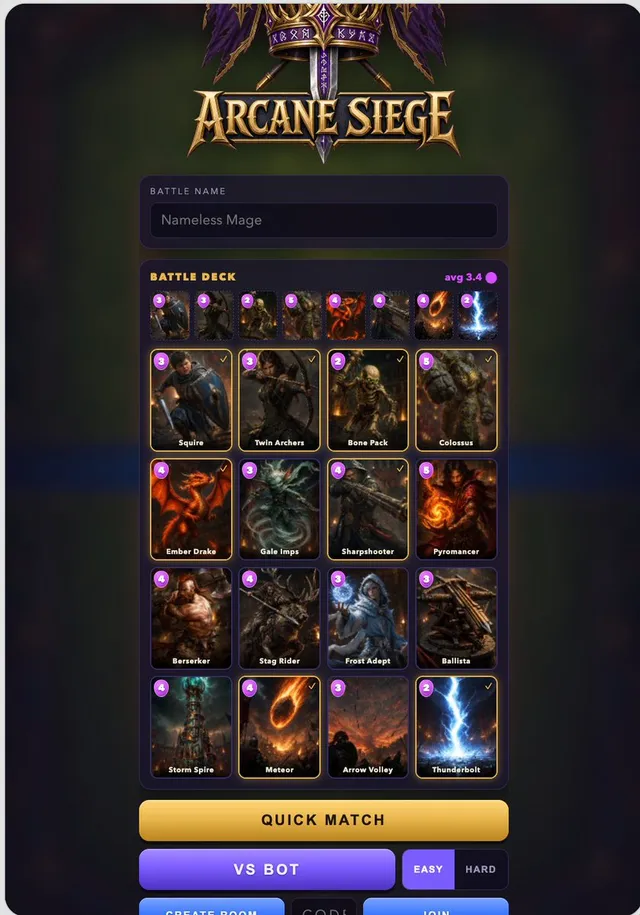 Arcane Siege Mobile Deck UI