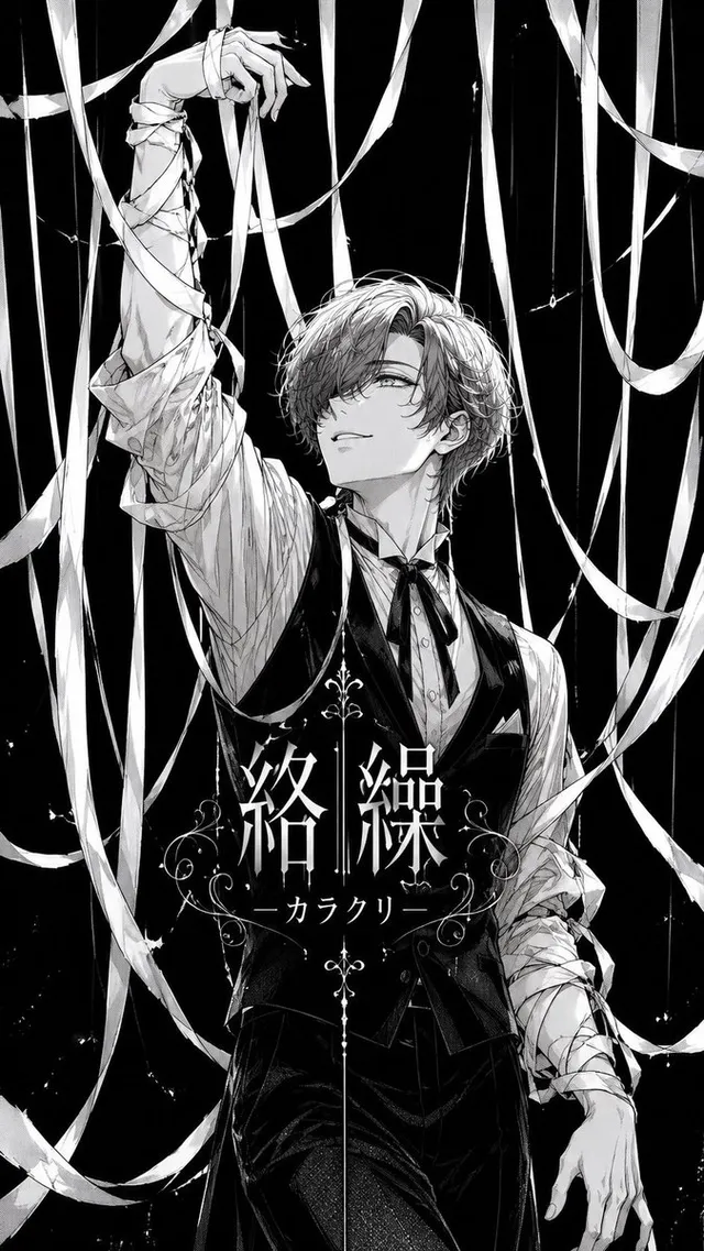 Portada de álbum manga gótico de marionetas en blanco y negro