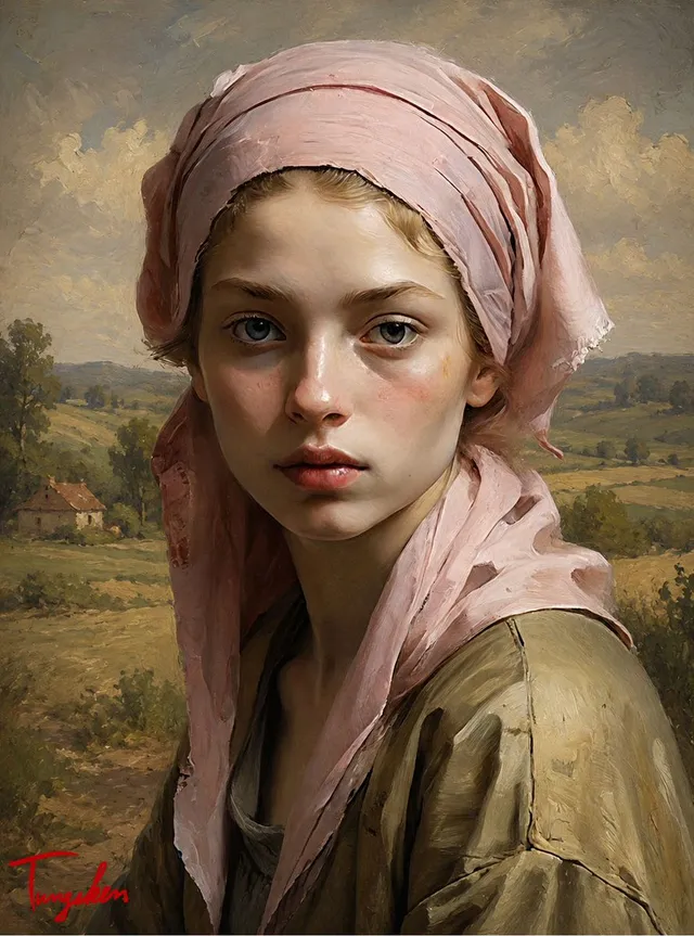 Ritratto a Olio di Ragazza Pastorale