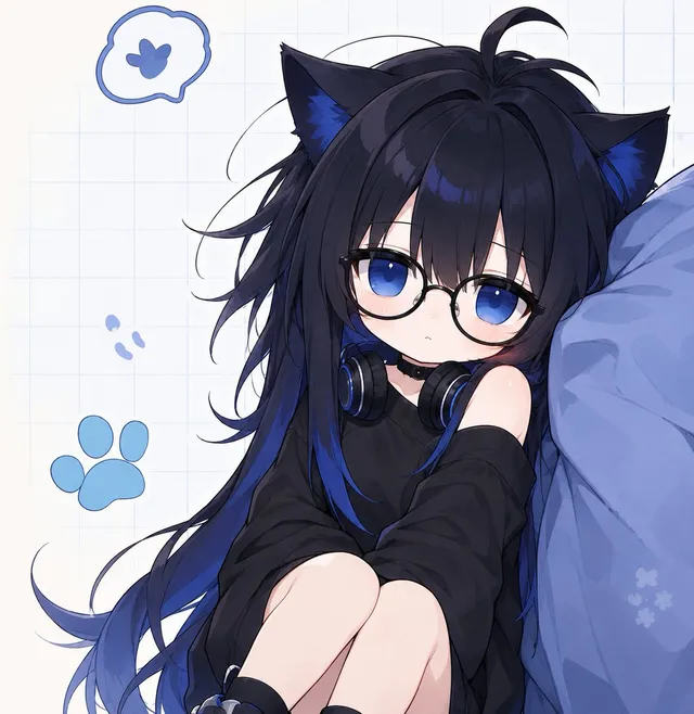 Blue Black Cat-Girl Chibi