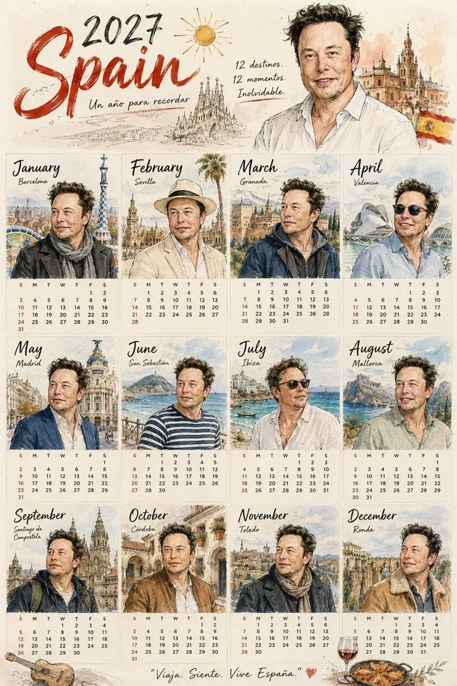 Poster Kalender Ilustrasi Turis