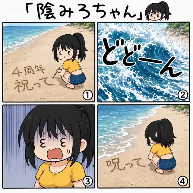 Fumetto Chibi Coda di Cavallo in Spiaggia
