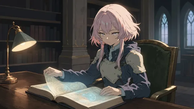 Fantasy Knight Library Study Scene