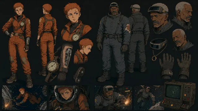 Retro-Futuristischer Zero-Gravity-Charakterbogen