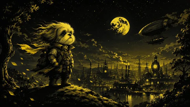 Steampunk Shih Tzu Moonlit City