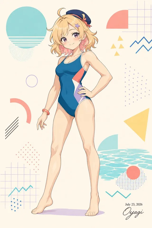 Anime Swimsuit Poster with Retro Beach Graphics