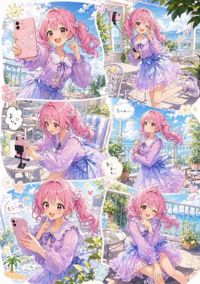 Collage de selfies de manga pastel