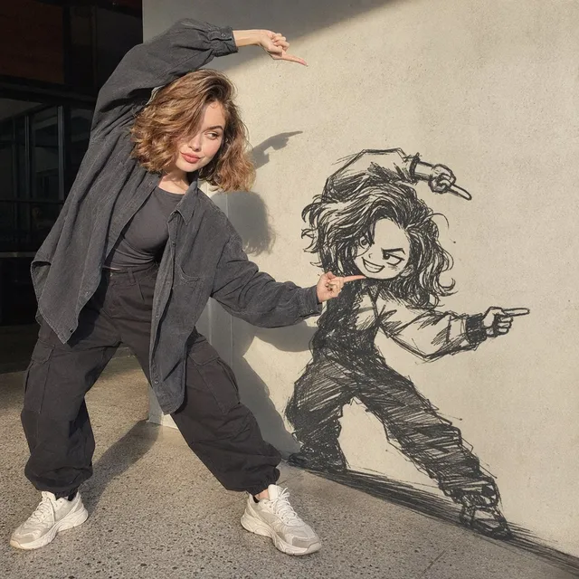 Donna Interagisce con Doodle Murale