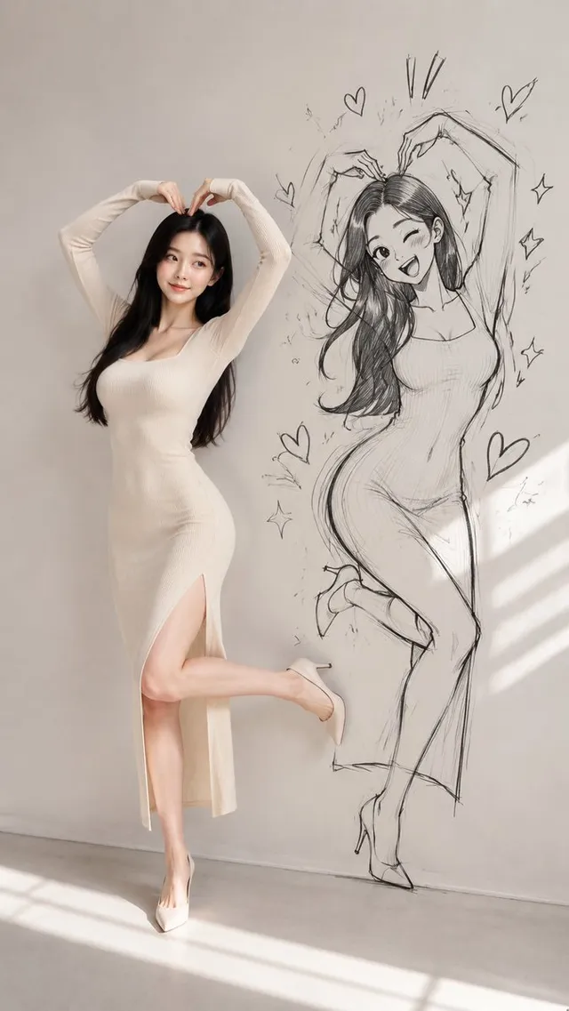 Model With Manga Wall Sketch