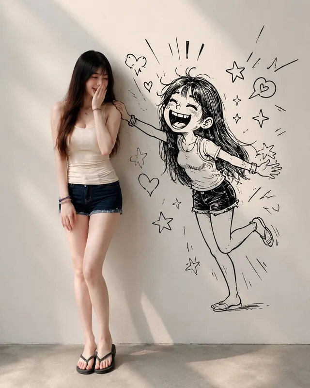 Real Woman With Doodle Alter Ego
