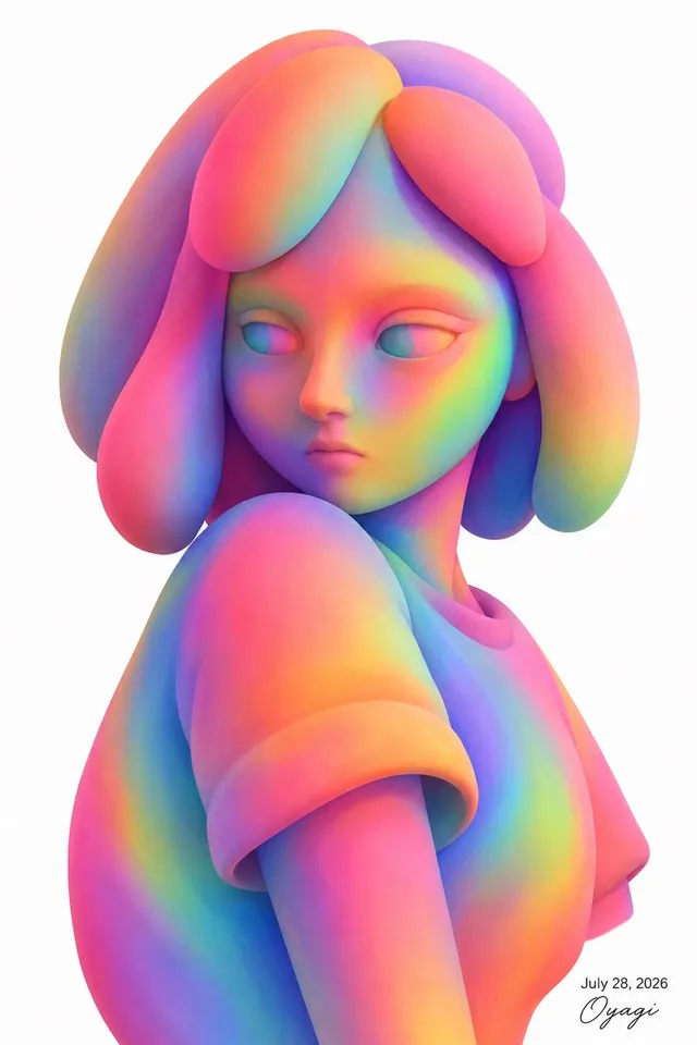 Rainbow Vinyl Anime Girl Portrait