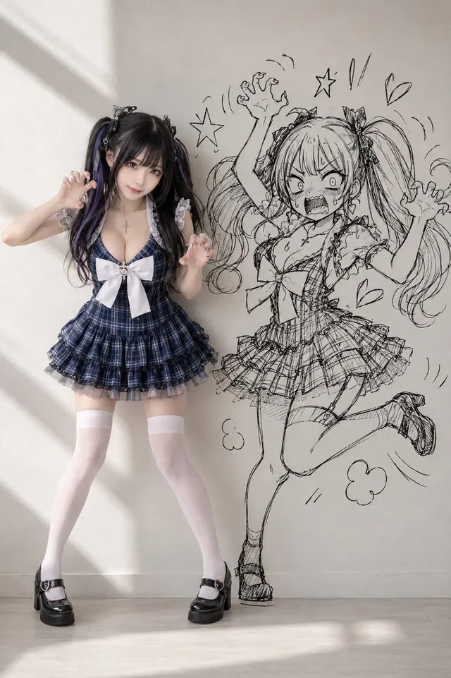 Cosplay Girl with Manga Graffiti Shadow