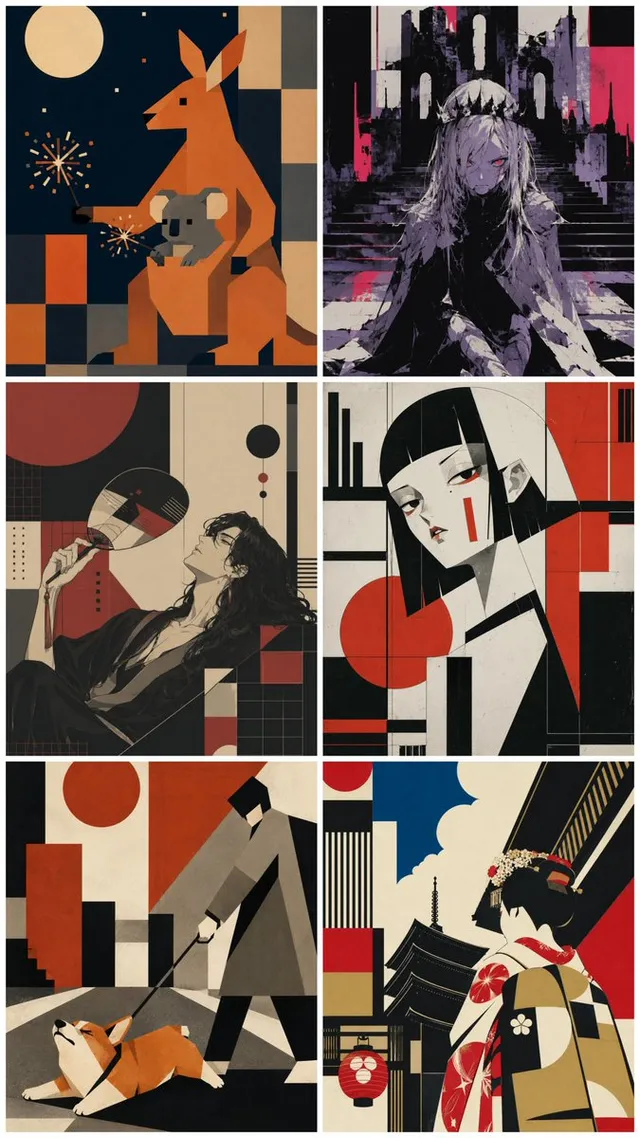 Six-Panel Retro Japanese Poster Collage