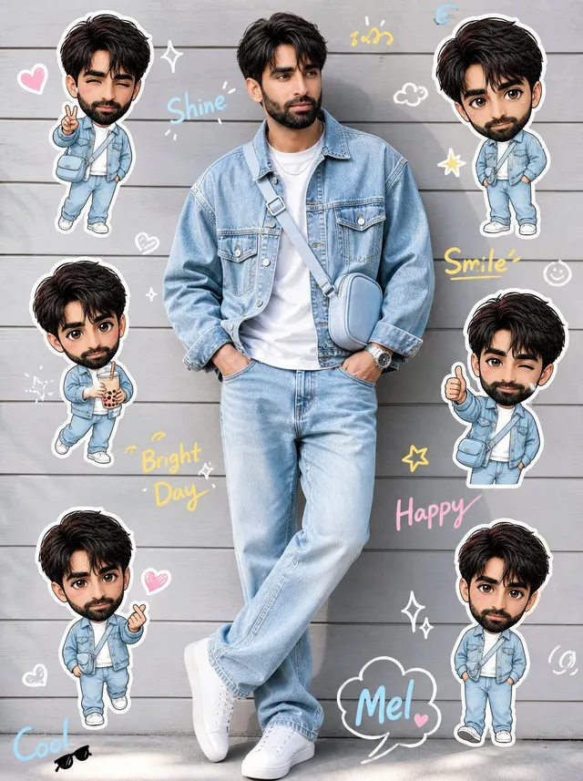 Collage Ritratto Sticker Chibi Denim