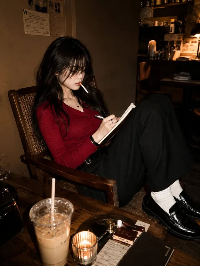 Japanese Woman Cafe Editorial Portrait