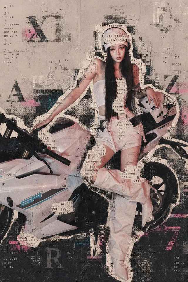 Arşiv Glitchesi Motosiklet Moda Posteri